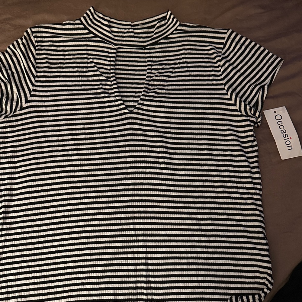 Occasion Black and White Striped Short Sleeve Tee